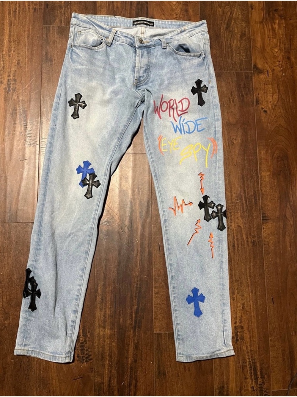 Chrome Hearts Light Blue Denim Jeans with Silver Button